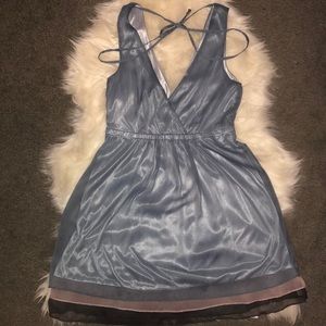 Stunning layered silk silvery blue dress